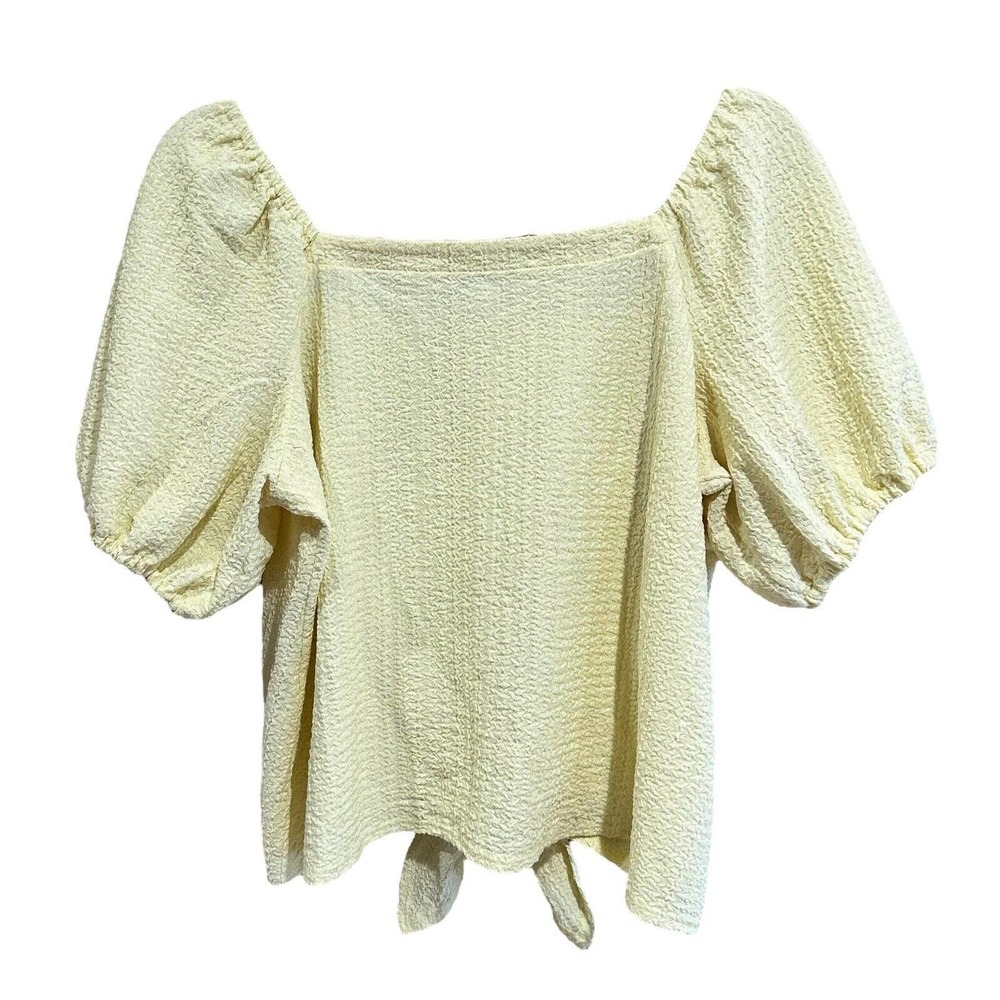 LOFT Women’s Square Neck Tie Front Soft Yellow Blouse Puff Sleeve Top Size M - Picture 5 of 14